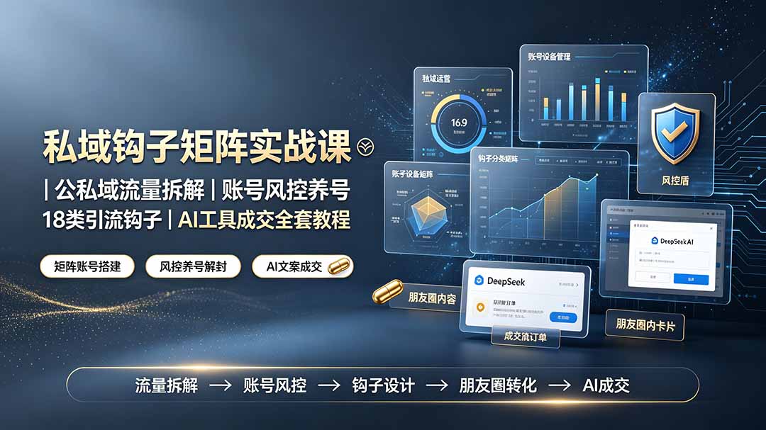 私域钩子矩阵实战课〓公私域流量拆解｜账号风控养号｜18类引流钩子｜AI工具成交全套教程-青虫资源网