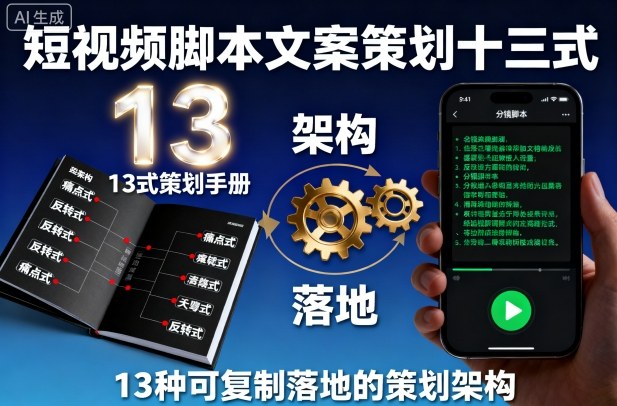短视频脚本文案策划十三式，13种可复制落地的策划架构-快名资源网