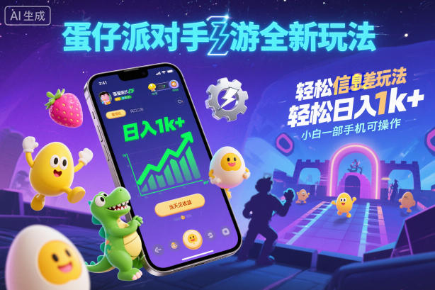 蛋仔派对手游全新玩法，轻松日入1k+，风口信息差玩法，当天见收益，小白一部手机可操作-快名资源网