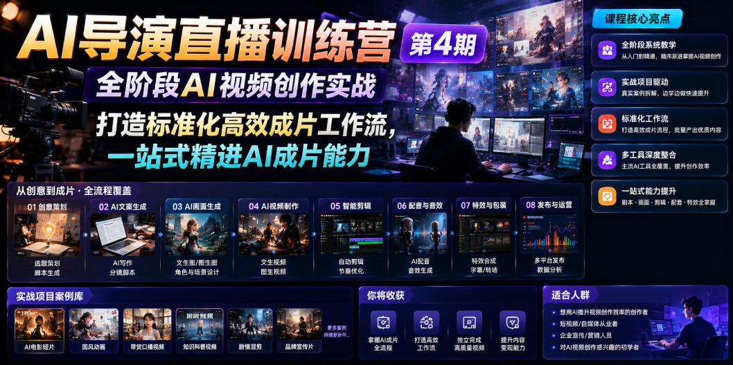 AI导演直播训练营第4期｜全阶段AI视频创作实战，打造标准化高效成片工作流，一站式精进AI成片能力-青虫资源网