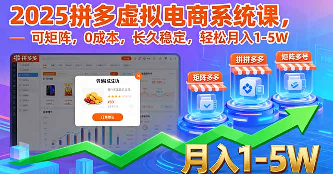 2025拼多多虚拟电商系统课，可矩阵，0成本，长久稳定，轻松月入1-5W-青虫资源网