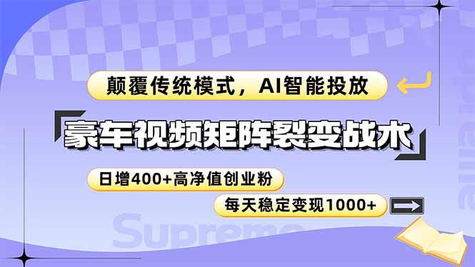 豪车视频矩阵裂变战术，颠覆传统模式，AI智能投放，日增400+高净值创业...-快名资源网