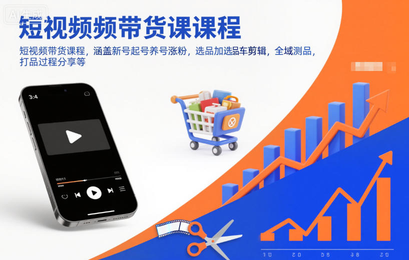 短视频带货课程，涵盖新号起号养号涨粉，选品加选品车剪辑，全域测品，打品过程分享等-快名资源网