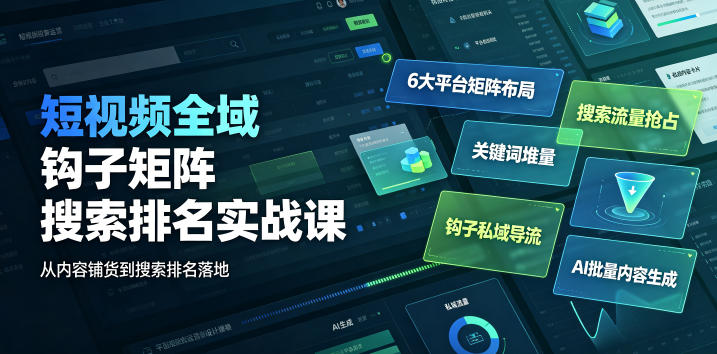 短视频全域钩子矩阵搜索排名实战课｜6大平台矩阵布局、关键词堆量抢占搜索流量、钩子私域导流、AI批量内容生成-青虫资源网