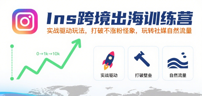 Ins跨境出海训练营，实战驱动玩法，打破不涨粉怪象，玩转社媒自然流量-快名资源网