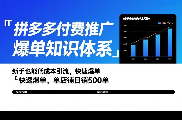 拼多多付费推广爆单知识体系，新手也能低成本引流，快速爆单，单店铺日销500单-快名资源网