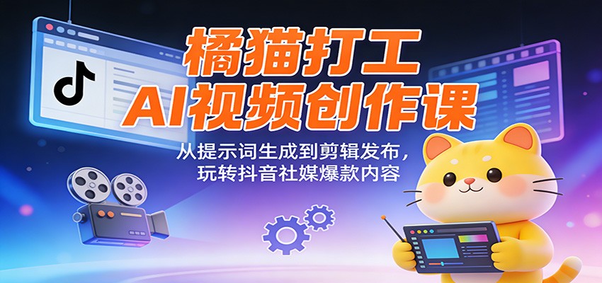橘猫打工AI视频创作课：从提示词生成到剪辑发布，玩转抖音社媒爆款内容-快名资源网