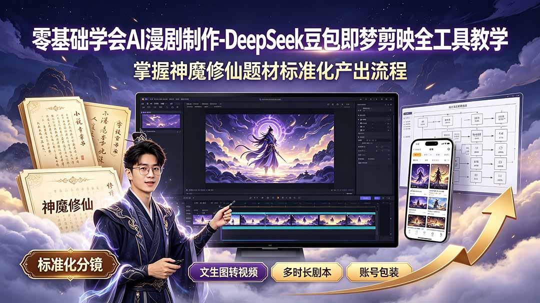 零基础学会AI漫剧制作-DeepSeek豆包即梦剪映全工具教学，掌握神魔修仙题材标准化产出流程-青虫资源网