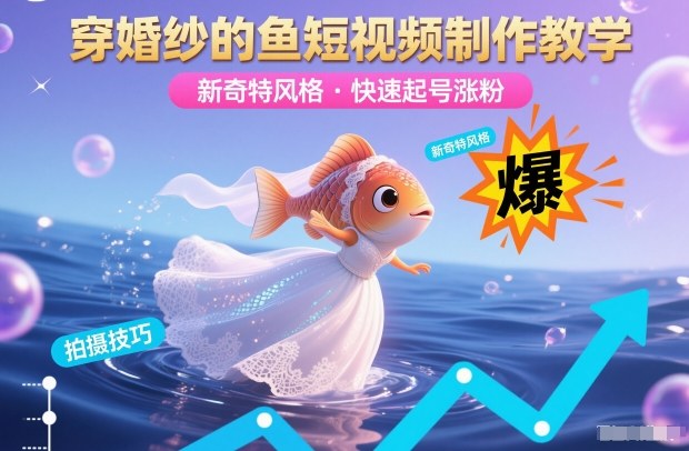 穿婚纱的鱼短视频制作教学，新奇特风格，快速起号涨粉-快名资源网