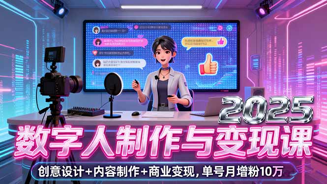 2025数字人制作与变现课，创意设计+内容制作+商业变现，单号月增粉10万+-快名资源网