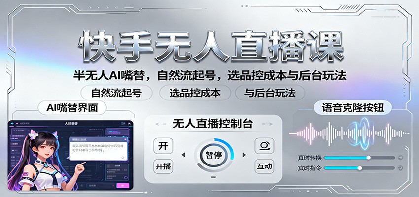 快手无人直播课：半无人AI嘴替，自然流起号，选品控成本与后台玩法-快名资源网