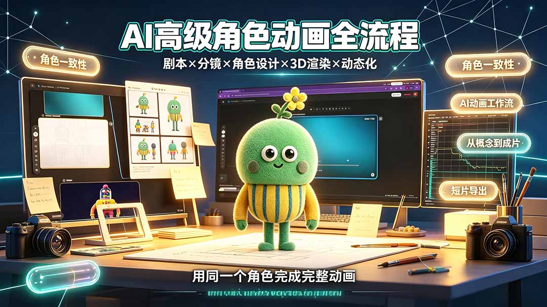 AI高级角色动画全流程：剧本×分镜×角色设计×3D渲染×动态化，从概念到成片一站式教学-青虫资源网