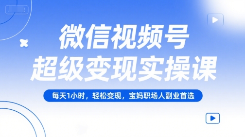 微信视频号超级变现实操课，每天1小时，轻松变现，宝妈职场人副业首选-快名资源网