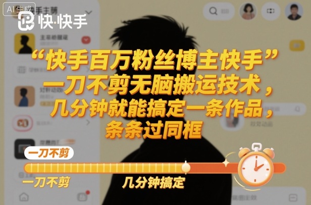 快手百万粉丝博主快手一刀不剪无脑搬运技术，几分钟就能搞定一条作品，条条过同框-快名资源网