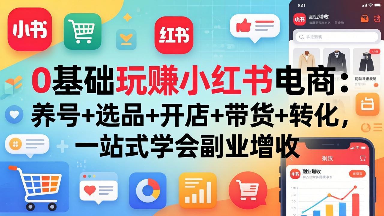 0基础玩赚小红书电商：养号+选品+开店+带货+转化，一站式学会副业增收-快名资源网
