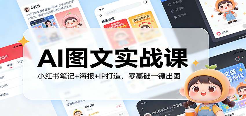 AI图文实战课：小红书笔记+海报+IP打造，零基础一键出图-快名资源网