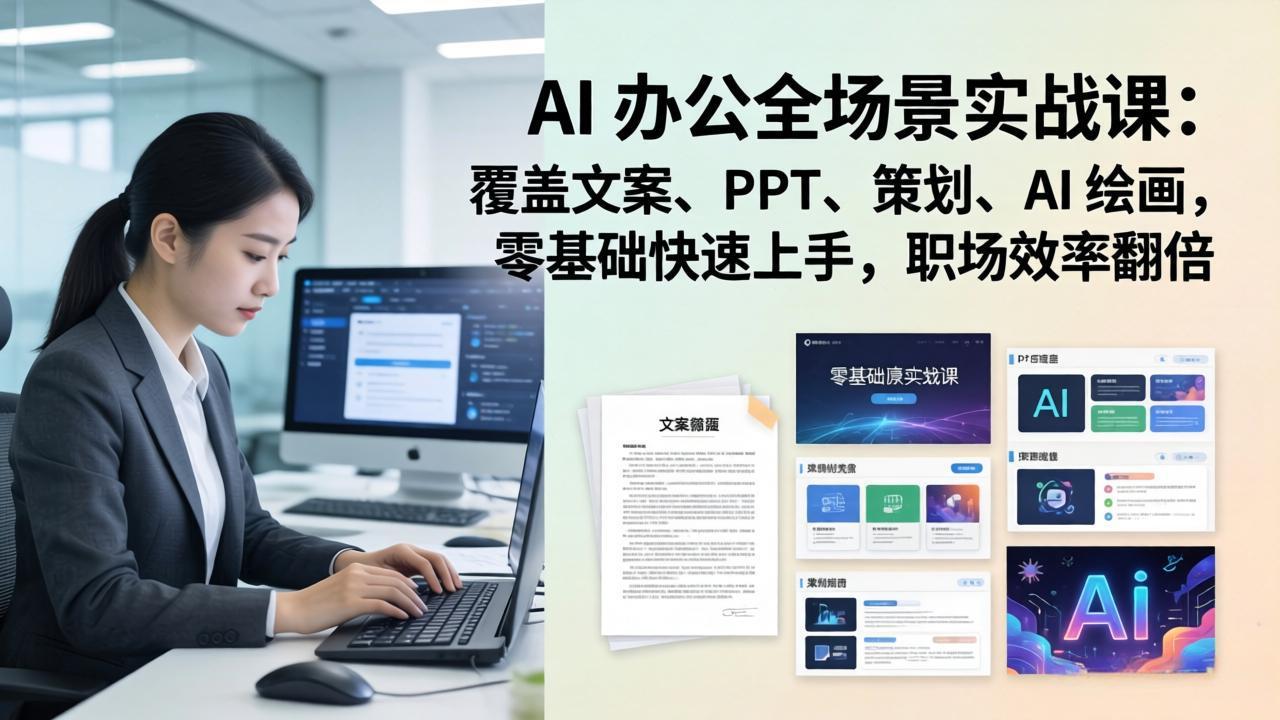 AI 办公全场景实战课：覆盖文案、PPT、策划、AI 绘画，零基础快速上手，职场效率翻倍-快名资源网