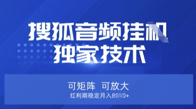【搜狐音频挂G】独家技术，可矩阵可放大，红利期稳定月入8k【揭秘】-快名资源网