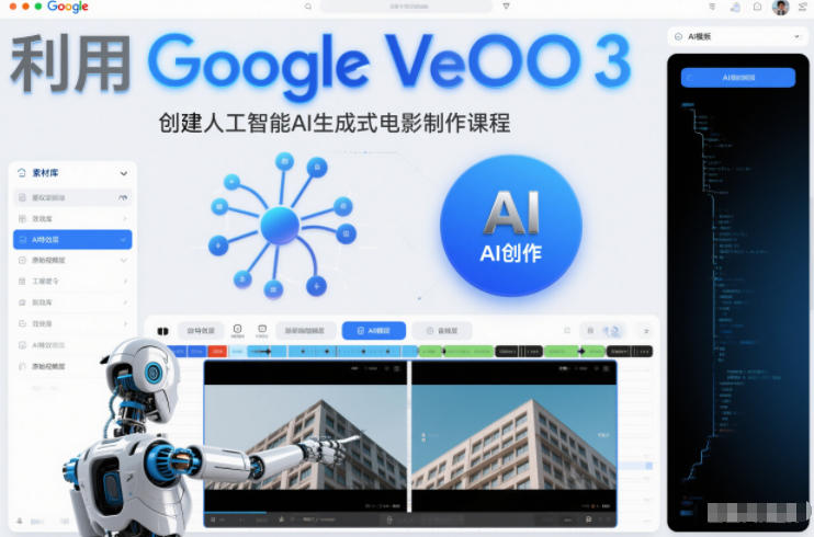 利l用Google Veo 3创建人工智能AI生成式电影制作课程，使用人工智能的力量创建令人惊叹的视频-快名资源网