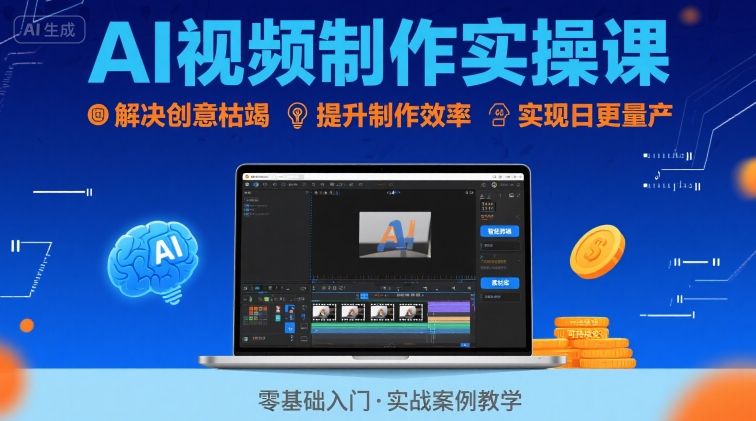 Ai视频制作实操课，解决创意枯竭、效率低下痛点，实现日更量产可持续变现(更新26年3月)-快名资源网