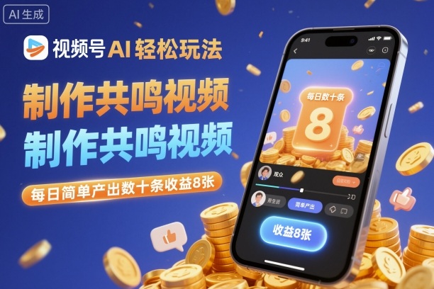 视频号AI轻松玩法，制作共鸣视频，每日简单产出数十条收益8张-快名资源网