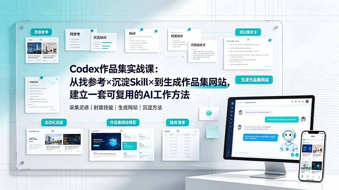 Codex作品集实战课：从找参考×沉淀Skill×到生成作品集网站，建立一套可复用的AI工作方法-青虫资源网