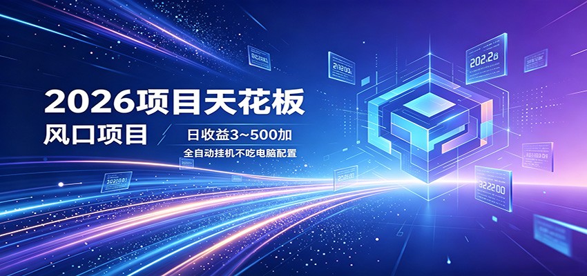 2026项目天花板，风口项目，日收益3~500+全自动挂机，不吃配置-快名资源网