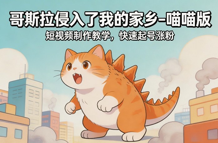 哥斯拉侵入了我的家乡–喵喵版短视频制作教学，快速起号涨粉-快名资源网