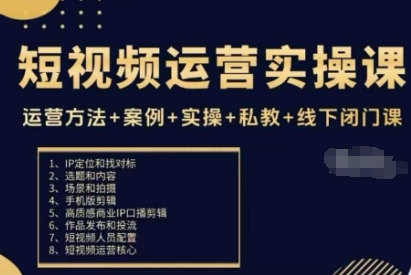 短视频运营实操课，运营方法+案例+实操+私教+线下闭门课-快名资源网