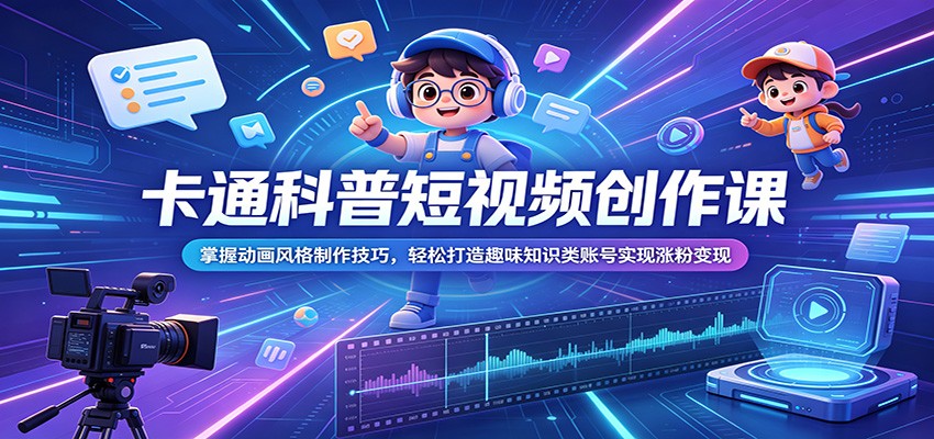 卡通科普短视频创作课：掌握动画风格制作技巧，轻松打造趣味知识类账号实现涨粉变现-快名资源网