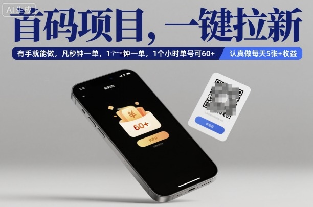 首码项目，一键拉新，有手就能做，几秒钟一单，1个小时单号可60+，认真做每天5张+收益【揭秘】-快名资源网