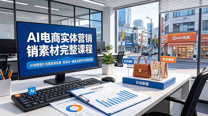 AI电商实体营销素材完整课程，AI创意短片完美复刻实景，实体店一键生成宣传引流短视频-青虫资源网
