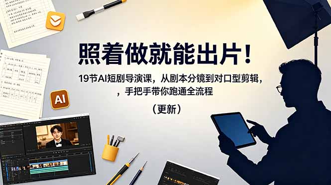 照着做就能出片！19节AI短剧导演课，从剧本分镜到对口型剪辑，手把手带你跑通全流程(更新-快名资源网