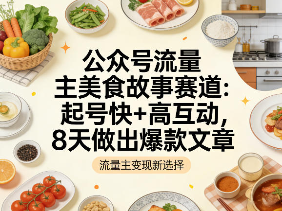 公众号流量主之美食故事赛道，起号快+高互动，8天就能做出爆款文章-快名资源网