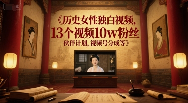 历史女性独白视频，13个视频10w粉丝，伙伴计划，视频号分成等-青虫资源网