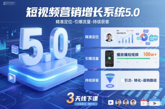短视频营销增长系统5.0，精准定位-引爆流量-持续获客，3天线下课(音频+图片)-快名资源网