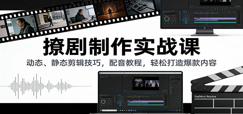 撩剧制作实战课：动态、静态剪辑技巧，配音教程，轻松打造爆款内容-快名资源网