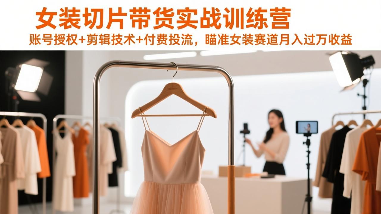 女装切片带货实战训练营，账号授权+剪辑技术+付费投流，瞄准女装赛道月入过万收益-快名资源网