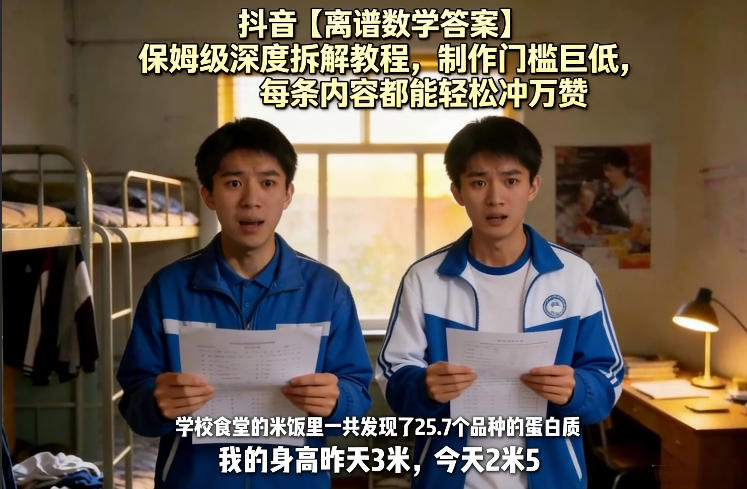 抖音【离谱数学答案】保姆级深度拆解教程，制作门槛巨低，每条内容都能轻松冲万赞，附详细步骤-快名资源网