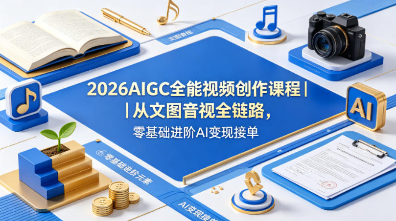 2026AIGC全能视频创作课程｜从文图音视全链路，零基础进阶AI变现接单-青虫资源网