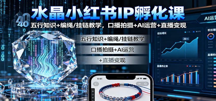 水晶小红书IP孵化课：五行知识+编绳/挂链教学，口播拍摄+AI运营+直播变现-快名资源网