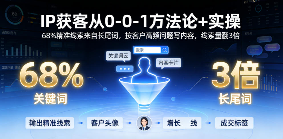IP获客从0-1方法论+实操，68%精准线索来自长尾词，按客户高频问题写内容，线索量翻3倍-快名资源网