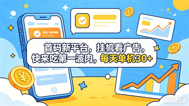 首码新平台，挂G自动看广告，快来吃第一波肉，每天单机30+，可矩阵放大【揭秘】-快名资源网