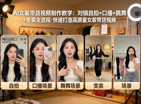AI女装带货视频制作教学，对镜自拍、口播、跳舞、变装全流程，快速打造高质量女装带货视频-快名资源网