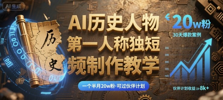 最新AI历史人物第一人称独白短视频制作教学，一个半月20w粉，可过伙伴计划-快名资源网