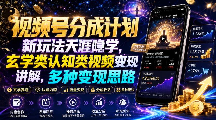 视频号分成计划新玩法天涯隐学，玄学类认知类视频变现讲解，多种变现思路-青虫资源网