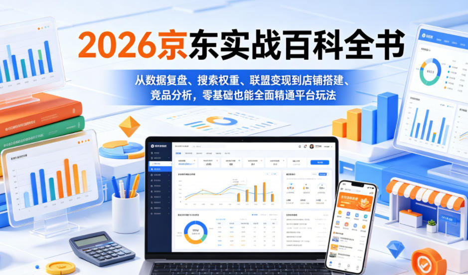 2026京东实战百科全书，从数据复盘、搜索权重、联盟变现到店铺搭建、竞品分析，零基础也能全面精通平台玩法-快名资源网