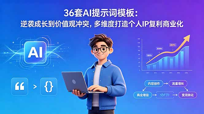 36套AI提示词模板：逆袭成长到价值观冲突，多维度打造个人IP复利商业化-快名资源网