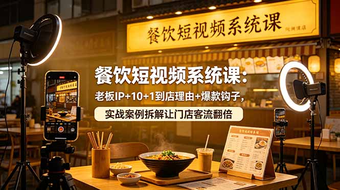 餐饮短视频系统课：老板IP+10+1到店理由+爆款钩子，实战案例拆解让门店客流翻倍-快名资源网