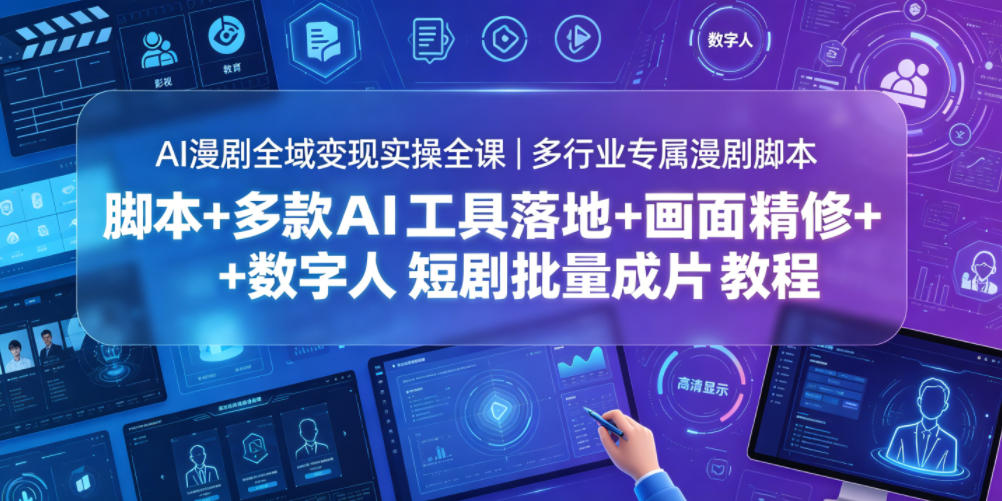 AI漫剧全域变现实操全课｜多行业专属漫剧脚本+多款AI工具落地+画面精修+数字人短剧批量成片全教程-快名资源网